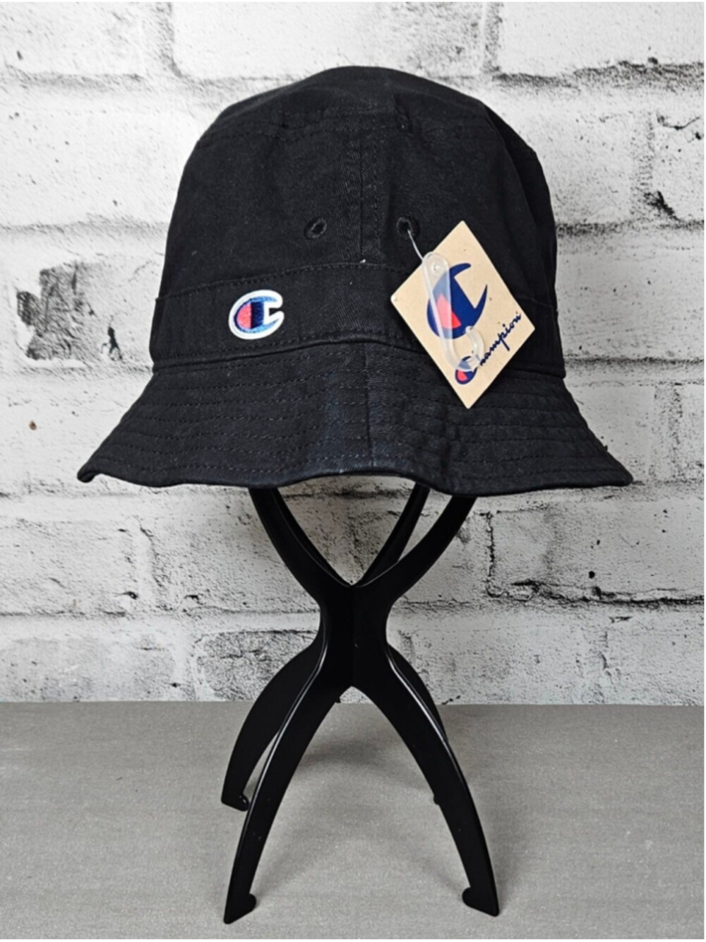 Champion Black Bucket Hat Cotton Logo Casual Streetwear L XL NWT